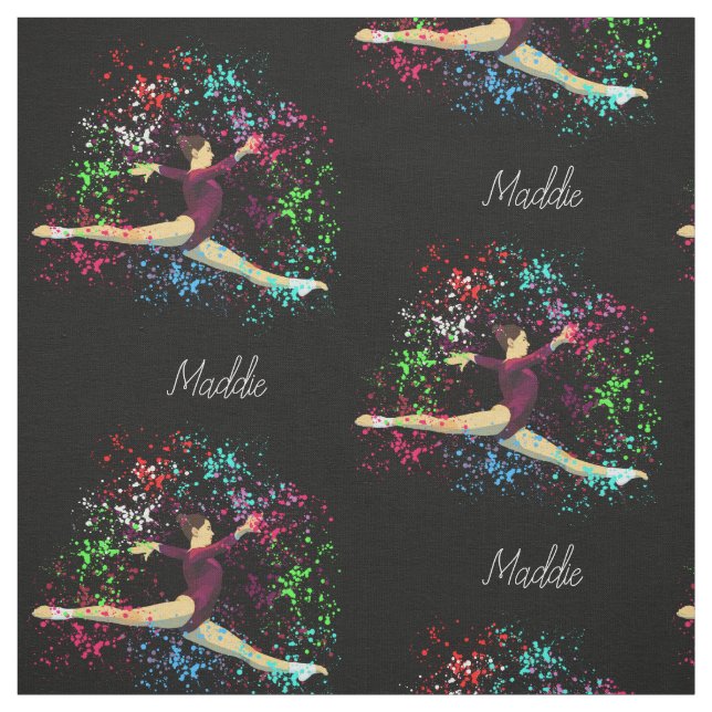 Gymnastics Leap Paint Splatter with Optional Name  Fabric (Swatch)