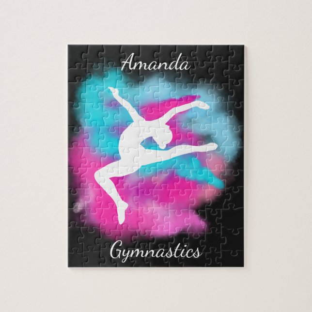 Gymnastics Leap Pink Blue Colour Bomb with Name    Jigsaw Puzzle (Vertical)