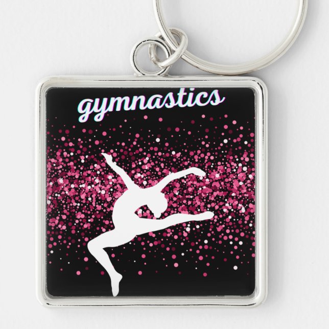 Gymnastics Leap Pink Glitter Keychain (Front)