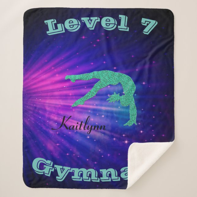Gymnastics Level 7 Starburst - Custom Name/Level # Sherpa Blanket (Front)
