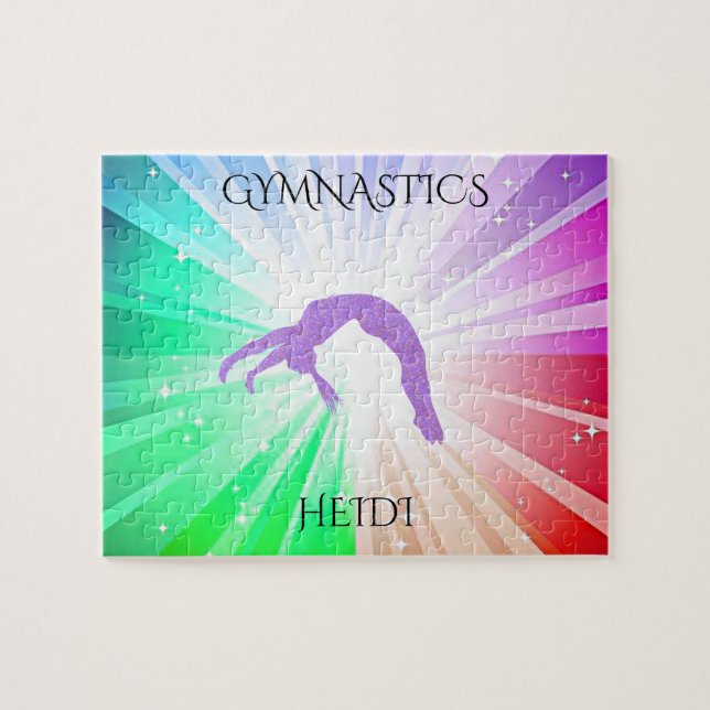 " GYMNASTICS" lights puzzle with gymnast. (Horizontal)