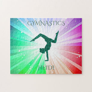 " GYMNASTICS" lights puzzle with gymnast.