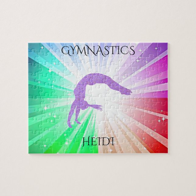 " GYMNASTICS" lights puzzle with gymnast. (Horizontal)