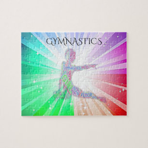 " GYMNASTICS" lights puzzle with gymnast.