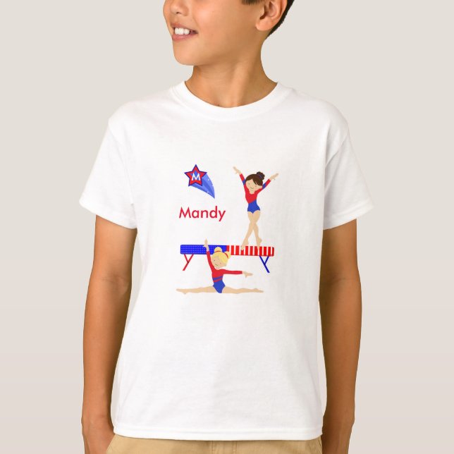 Gymnastics long sleeved tee shirt red, white, blue (Front)