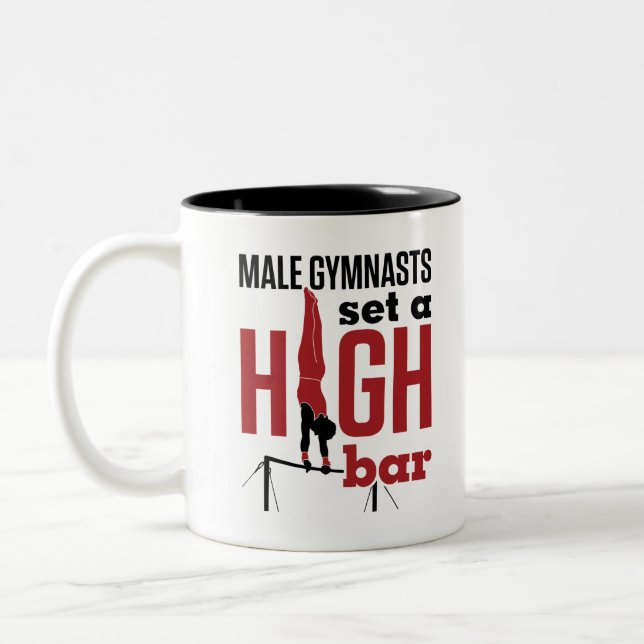Gymnastics Men Boys Male Gymnasts Set a High Bar Two-Tone Coffee Mug (Left)