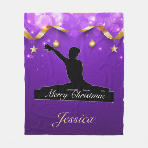 Gymnastics "Merry Christmas" Purple & Gold Fleece Blanket