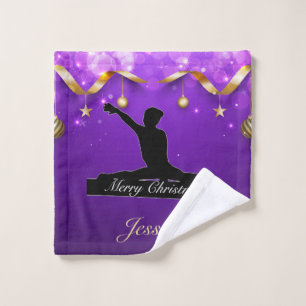 Gymnastics "Merry Christmas" Purple & Gold   Wash Cloth