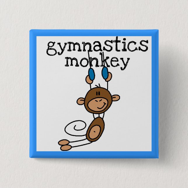 Gymnastics Monkey 2 Inch Square Button (Front)