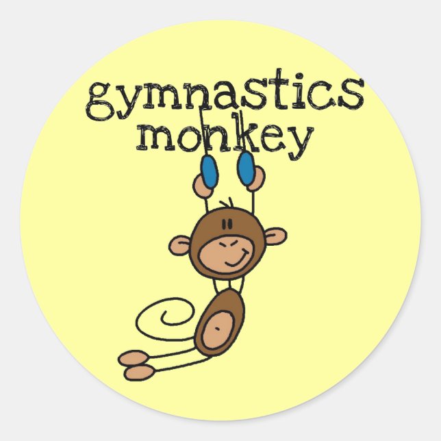 Gymnastics Monkey Classic Round Sticker (Front)