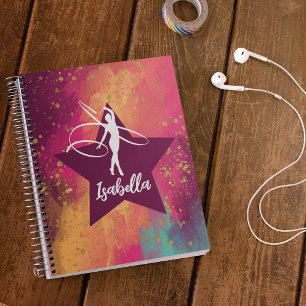 Gymnastics Monogram Name Gold Glitter Notebook