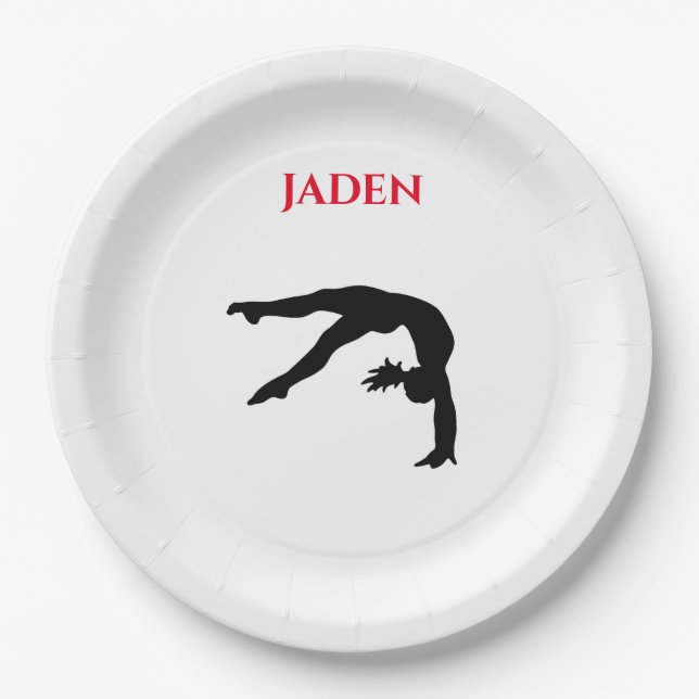 Gymnastics paper plates with personalized name. (Front)