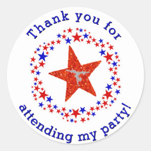 Gymnastics Party Birthday Favour Tag Red Blue Star