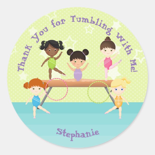 Gymnastics Party Classic Round Sticker (Front)