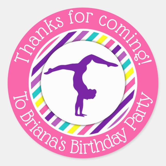 Gymnastics Party Favour Sticker for a Girl (Front)