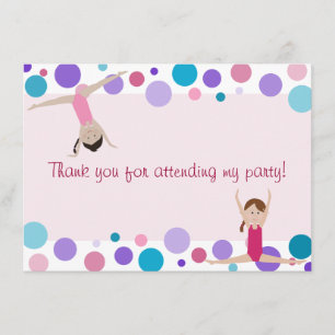 Gymnastics Party Flat Thank You in Aqua and Pinks
