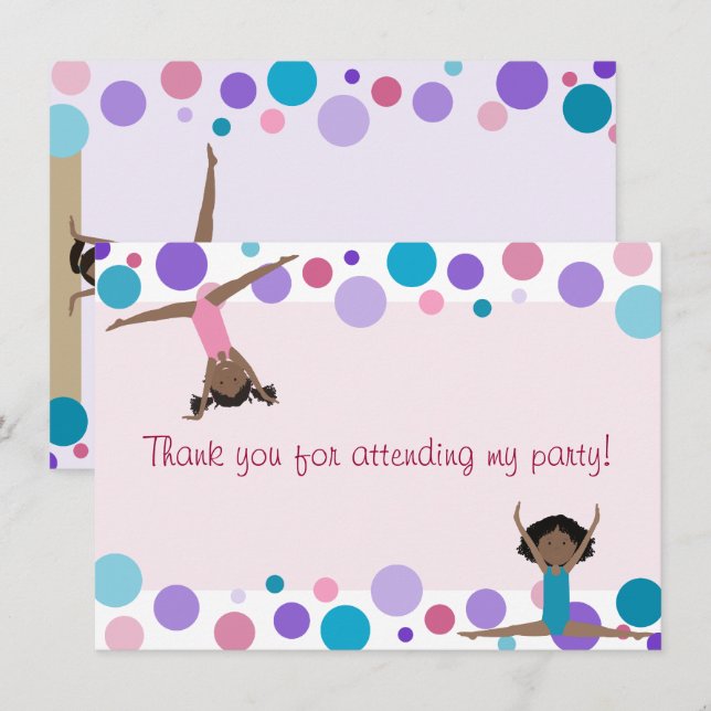 Gymnastics Party Flat Thank You in Aqua and Pinks Invitation (Front/Back)