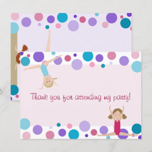 Gymnastics Party Flat Thank You in Aqua and Pinks Invitation
