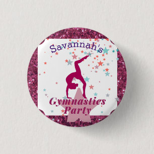 Gymnastics Party Glitter & Stars 1 Inch Round Button