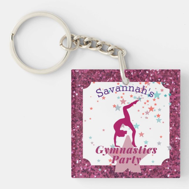 Gymnastics Party Glitter & Stars  Keychain (Front)