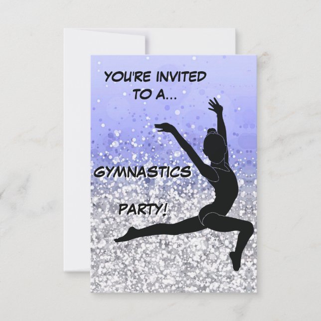 Gymnastics Party Invitation Purple Silver Sparkle (Front)