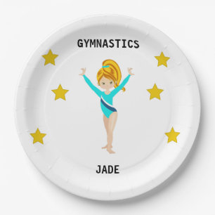 GYMNASTICS PARTY PLATES FOR GIRLS PERSONALIZED.