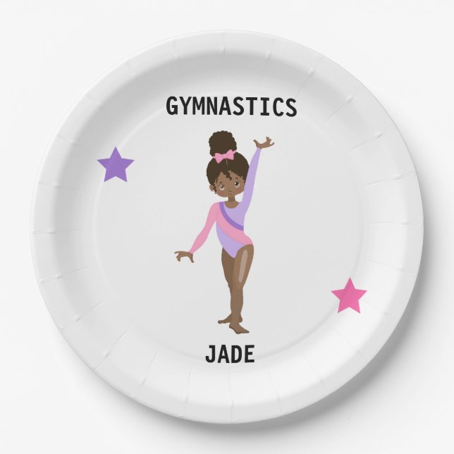  GYMNASTICS PARTY PLATES FOR GIRLS PERSONALIZED. (Front)