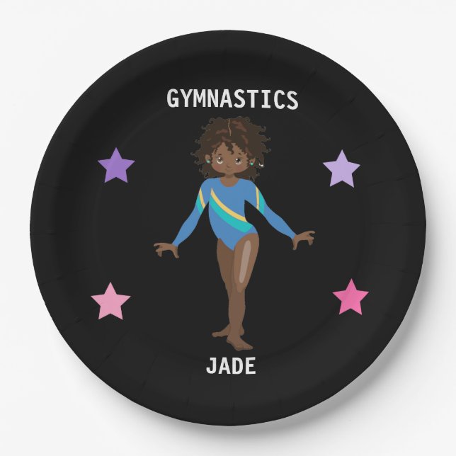  GYMNASTICS PARTY PLATES FOR GIRLS PERSONALIZED. (Front)