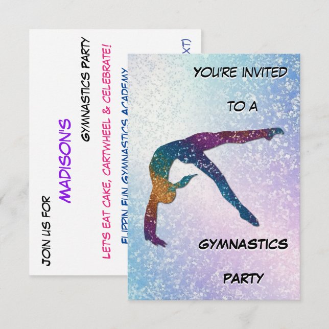 Gymnastics Party Shimmer Invitation (Front/Back)