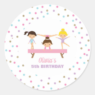 Gymnastics pastel birthday classic round sticker
