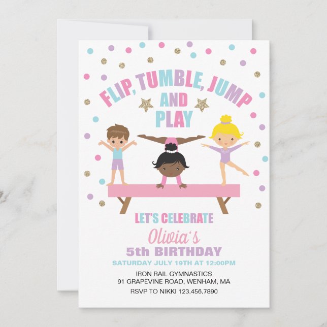 Gymnastics pastel birthday invitation (Front)