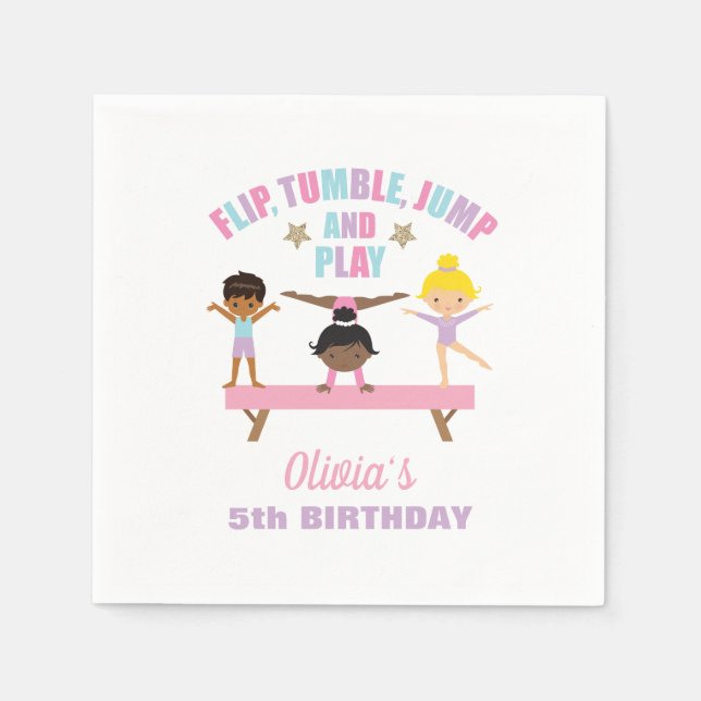 Gymnastics pastel birthday napkin (Front)