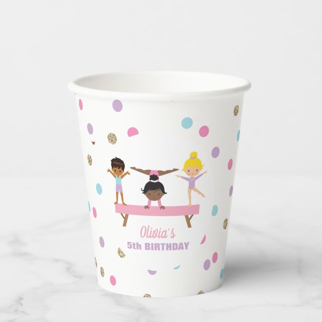 Gymnastics pastel birthday paper cups (Front)