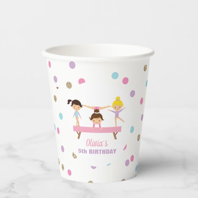 Gymnastics pastel birthday paper cups (Front)