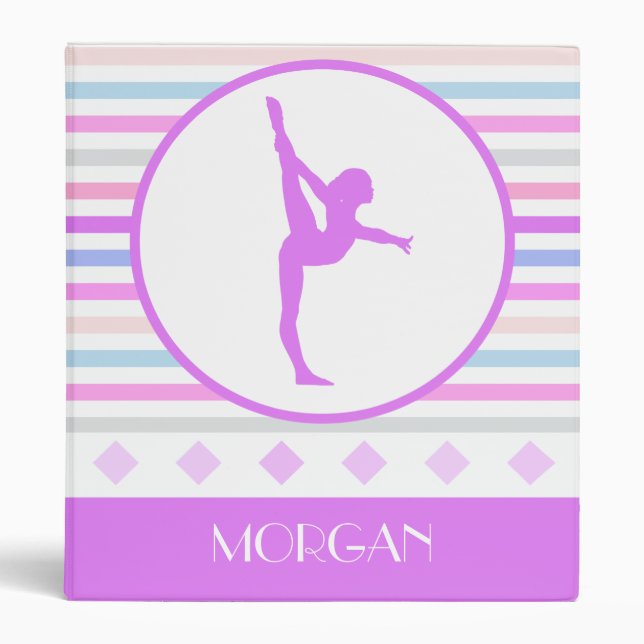 Gymnastics Pastel Horizontal Stripes w/ Monogram Binder (Front)