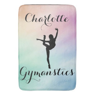 Gymnastics Pastel Purple Green Personalized Bath Mat