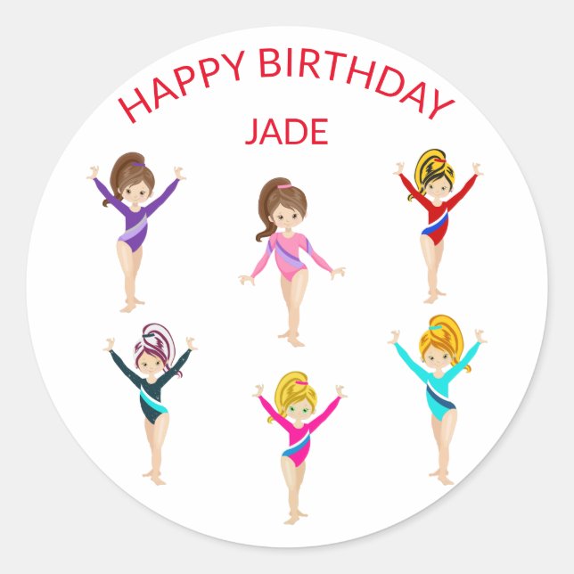 Gymnastics personalized BIRTHDAY   Classic Round Sticker (Front)