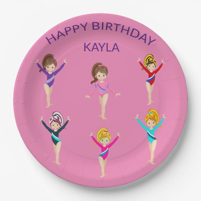 Gymnastics personalized BIRTHDAY PAPER PLATES (Front)