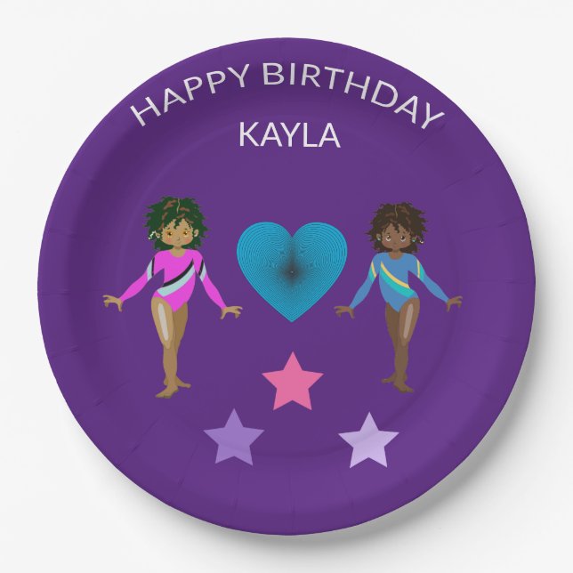 Gymnastics personalized BIRTHDAY PAPER PLATES (Front)