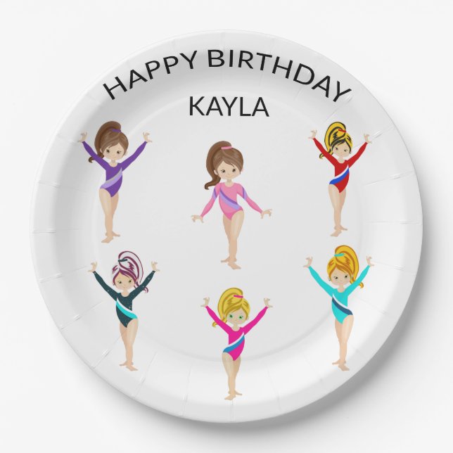 Gymnastics personalized BIRTHDAY PAPER PLATES (Front)