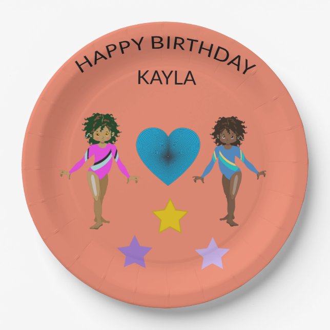 Gymnastics personalized BIRTHDAY PAPER PLATES (Front)