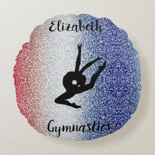 Gymnastics Personalized Red White Blue Round Pillow