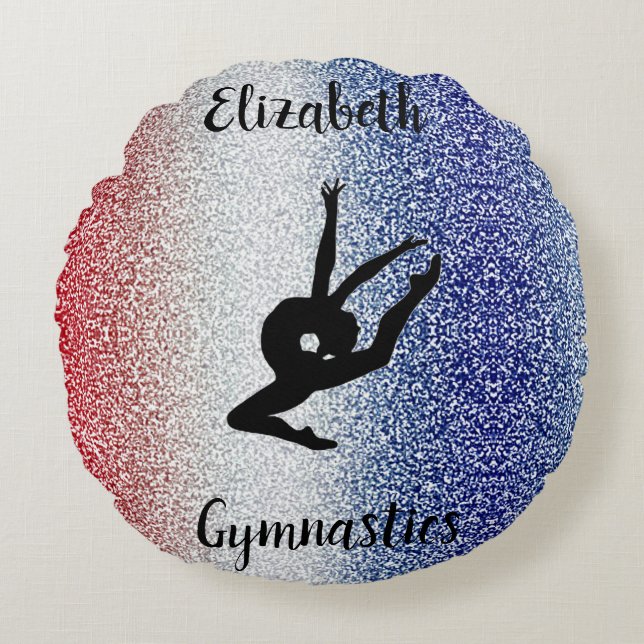Gymnastics Personalized Red White Blue Round Round Pillow (Front)