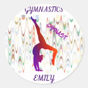 Gymnastics personalized stickers. classic round sticker