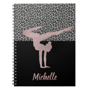 Gymnastics pink Glitter and Leopard Print Notebook