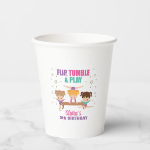 Gymnastics Pink Purple Turquoise Girl Birthday Pap Paper Cups