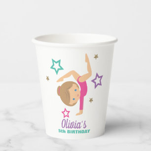 Gymnastics Pink Purple Turquoise Girl Birthday Pap Paper Cups
