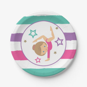 Gymnastics Pink Purple Turquoise Girl Birthday Pap Paper Plate