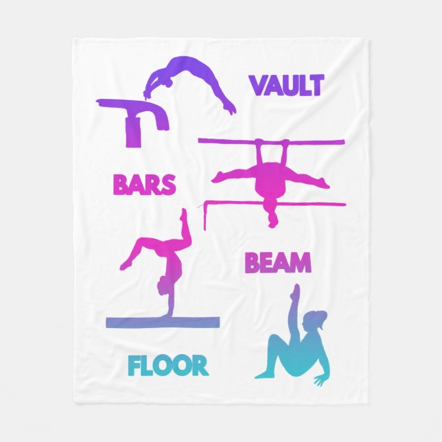 Gymnastics Pink Purple Turquoise Vault Bars Beam  Fleece Blanket (Front)