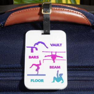 Gymnastics Pink Purple Turquoise Vault Bars Beam  Luggage Tag